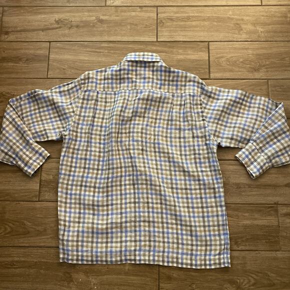 Ermenegildo Zegna Shirt Mens 100% Linen Long Sleeve Designer Italy plaid - Picture 8 of 8